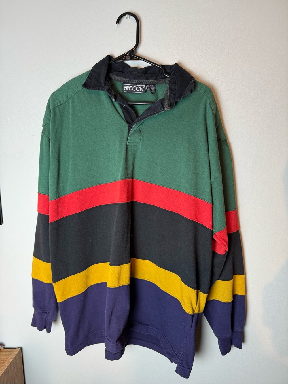 Oregon Colorblock Rugby Shirt — Green, Red, Black, Yellow, Navy